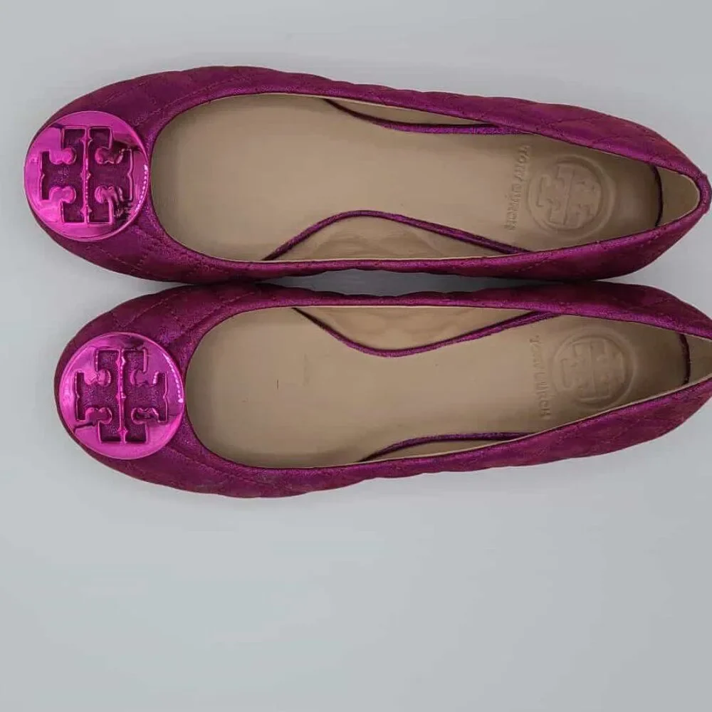 Tory Burch Metallic Fuschia Reva Flats size 7M NEW! NWT!